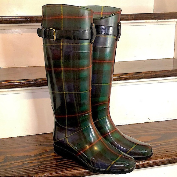 RALPH LAUREN Rossalyn II Black Watch Plaid Knee High Wellies Size 10 - Picture 3 of 17